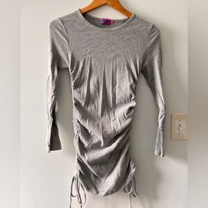 Edikted Gray Ruched Long Sleeve Dress